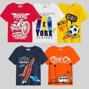 Boys Orange Yellow 5 Printed T-shirt